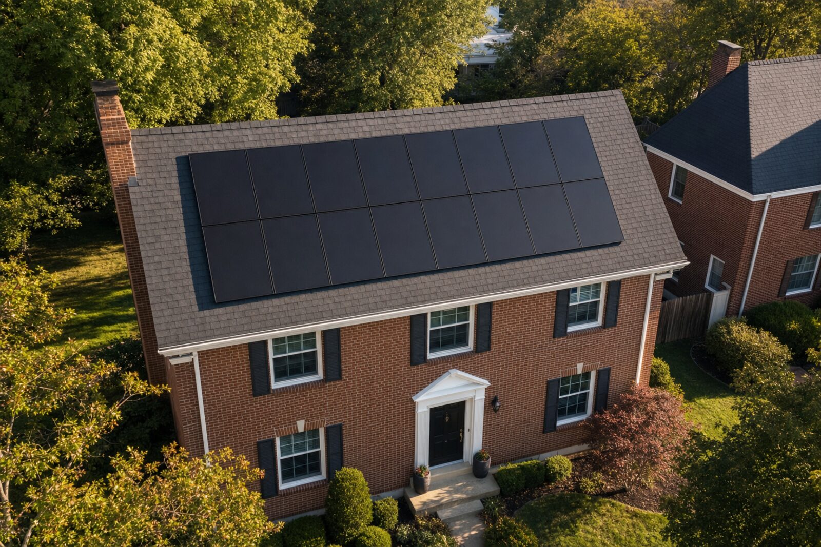Rooftop TOPCon monocrystalline solar array on a Louisville Craftsman home